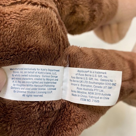 Applause Curious George Plush Stuffed Animal Toy - Picture 7 of 8